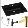 Umywalka czarna ARA 60 srebrny korek klik klak syfon ozdobny czarny mat przelewka czarna bateria złota.jpg