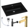 Umywalka czarna ARA 60 srebrny korek klik klak syfon ozdobny czarny mat przelewka srebrna bateria złota.jpg