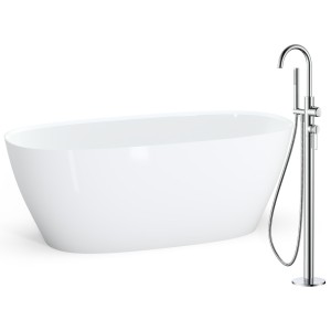 Zestaw kompletny: Wanna Lena 165 + syfon + bateria wannowa ścienna z przełącznikiem natrysku Aurevo