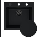 Czarny zlew FERRUM 1K50 syfon black matt automatyczny z pokrętłem