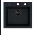 Czarny metalik zlew FERRUM 1K50 syfon black matt automatyczny z pokrętłem