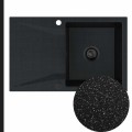 Zlew granitowy czarny metalik obsidian 1kdo syfon black matt automatyczny z pokrętłem