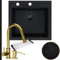 Czarny metalik zlew ferrum 1k50 syfon black matt manualny złote akcesoria