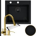 Czarny zlew FERRUM 1K50 syfon black matt manualny złote akcesoria.jpg