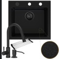 Grafitowy zlew FERRUM 1K50 syfon black matt automatyczny z pokrętłem czarne akcesoria.jpg