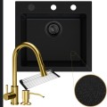 Grafitowy zlew FERRUM 1K50 syfon black matt automatyczny z pokrętłem złote akcesoria.jpg