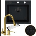 Czarny metalik zlew ferrum 1k50 syfon black matt automatyczny z pokrętłem złote akcesoria