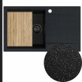 Zlew czarny metalik z ociekaczem z black matt syfonem automatycznym z pokrętłem z ociekarką złotą