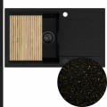 Zlew złoty metalik z ociekaczem z black matt syfonem automatycznym z pokrętłem z ociekarką złotą