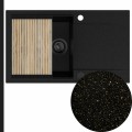 Zlew złoty metalik z ociekaczem z black matt syfonem automatycznym z pokrętłem z ociekarką