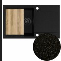Zlew złoty metalik z ociekaczem z black matt syfonem manualnym z ociekarką złotą