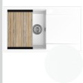Biały zlew z ociekaczem z syfonem manual z ociekarką