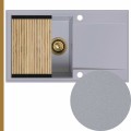 Szary zlew sink 55l z ociekaczem ze złotym syfonem manual z ociekarką złotą