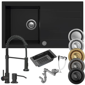 Kuchnia modna: zlew + bateria + dozownik + wkładka ociekowa + syfon 