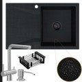 Czarny metalik zlew obsidian 1kdo syfon black matt automatyczny z pokrętłem stalowe akcesoria