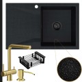 Czarny metalik zlew obsidian 1kdo syfon black matt manualny złote akcesoria