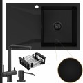 Czarny zlew obsidian 1kdo syfon black matt manualny karbon akcesoria