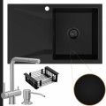 Czarny zlew obsidian 1kdo syfon black matt manualny stalowe akcesoria