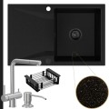 Złoty metalik zlew obsidian 1kdo syfon black matt automatyczny z pokrętłem stalowe akcesoria