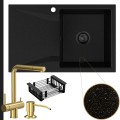 Złoty metalik zlew obsidian 1kdo syfon black matt manualny złote akcesoria