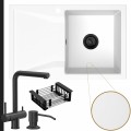 Biały zlew obsidian 1kdo syfon black matt manualny karbon akcesoria