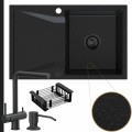 Grafitowy zlew obsidian 1kdo syfon black matt automatyczny z pokrętłem karbon akcesoria