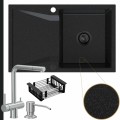 Grafitowy zlew obsidian 1kdo syfon black matt automatyczny z pokrętłem stalowe akcesoria