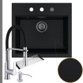 Czarny zlew SINK 60 syfon grafitowy automatyczny z pokrętłem srebrne akcesoria.jpg