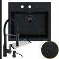 Czarny metalik zlew sink 60 syfon black matt automatyczny z pokrętłem czaarne akcesoria