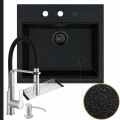 Czarny metalik zlew sink 60 syfon black matt automatyczny z pokrętłem srebrne akcesoria