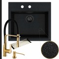 Czarny metalik zlew sink 60 syfon black matt manualny złote akcesoria
