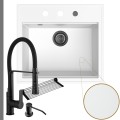 Biały zlew SINK 60 syfon grafitowy automatyczny z pokrętłem czarne akcesoria.jpg