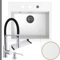 Biały zlew SINK 60 syfon grafitowy automatyczny z pokrętłem srebrne akcesoria.jpg