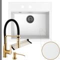 Biały zlew SINK 60 syfon grafitowy manualny złote akcesoria.jpg