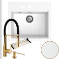 Biały zlew SINK 60 syfon srebrny klik klak złote akcesoria.jpg