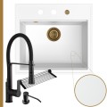 Biały zlew SINK 60 syfon złoty automatyczny z pokrętłem czarne akcesoria.jpg