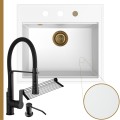 Biały zlew SINK 60 syfon złoty automatyczny z przyciskiem czarne akcesoria.jpg