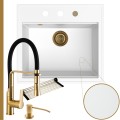 Biały zlew SINK 60 syfon złoty automatyczny z przyciskiem złote akcesoria.jpg