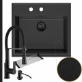 Grafitowy zlew sink 60 syfon black matt manualny czarne akcesoria