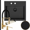 Grafitowy zlew sink 60 syfon black matt manualny złote akcesoria