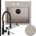 Beżowy zlew sink 60 syfon black matt manualny czarne akcesoria