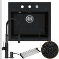 Zlew granitowy czarny metalik sink 60 bateria czarna quadron marilyn syfon srebrny automatyczny z przyciskiem