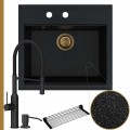 Zlew granitowy czarny metalik sink 60 bateria czarna quadron marilyn syfon złoty manualny