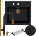 Zlew granitowy czarny metalik sink 60 bateria quadron jennifer syfon złoty manualny
