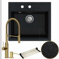 Zlew granitowy czarny metalik sink 60 bateria złota quadron marilyn syfon srebrny klik klak