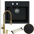 Zlew granitowy czarny metalik sink 60 bateria złota quadron marilyn syfon srebrny manualny