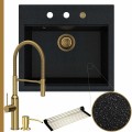 Zlew granitowy czarny metalik sink 60 bateria złota quadron marilyn syfon złoty automatyczny z pokrętłem