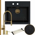 Zlew granitowy czarny metalik sink 60 bateria złota quadron marilyn syfon złoty manualny