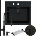 Zlew granitowy czarny metalik sink 60 bateria czarna quadron marilyn syfon black matt automatyczny z pokrętłem