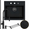 Zlew granitowy czarny metalik sink 60 bateria czarna quadron marilyn syfon grafitowy automatyczny z pokrętłem